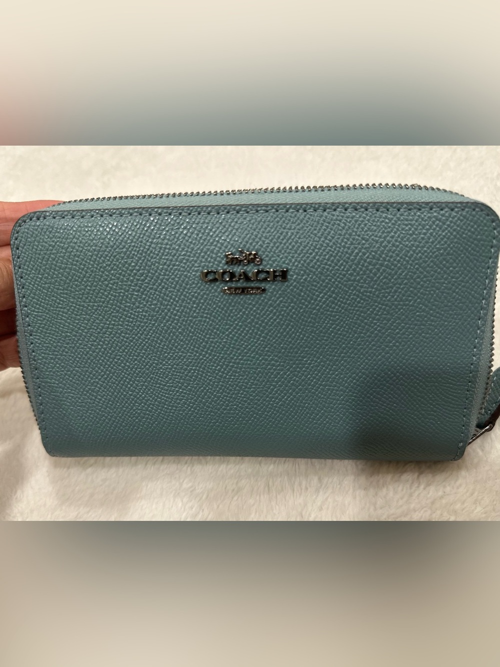 Coach Medium Accordion Zip Wallet - Slate Blue Crossgrain Leather